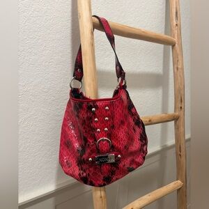 Y2K XOXO Red Snake Print Slouch Bag | Vegan Leather Shoulder Purse